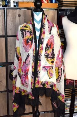 “2 Chic” Long Lightweight, Multi-Purpose Wrap / Shaw Cotton Butterfly L- 72"